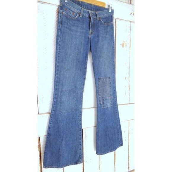 Lucky Brand blue jean patched denim boot cut flare low rise stretch jeans - Picture 3 of 8